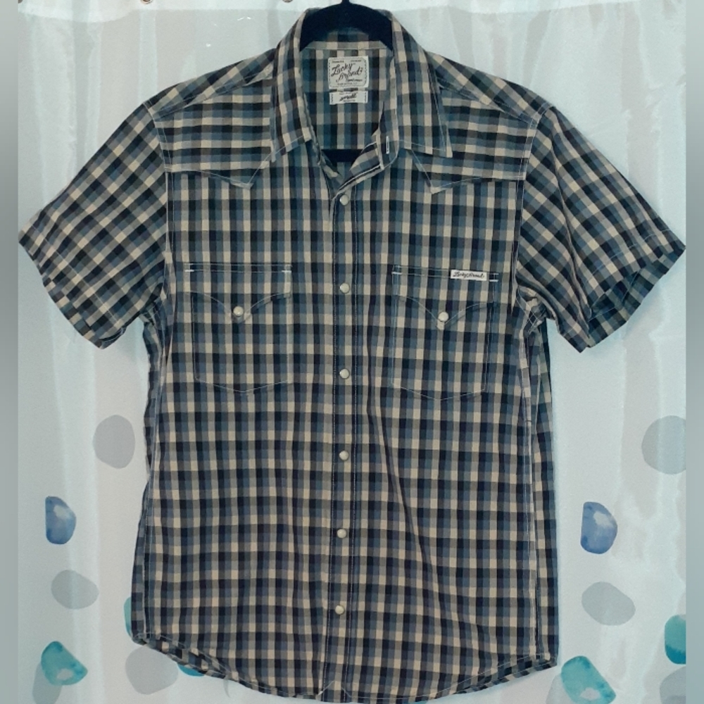 Lucky Brand Dungarees Mens Western Short Sleeve Plaid Shirt Size S